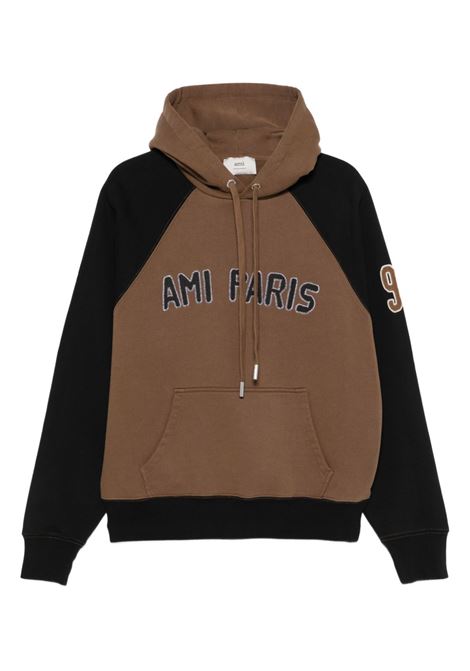 felpa hoodie patch uomo nera e marrone AMI PARIS | HSW768.7472162